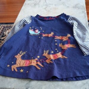 Navy Reindeer Appliqué Girl Dress